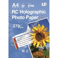 U8 RC Holographic Photo Paper 270gsm (20 sheets)