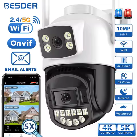 BESDER 5K 10MP Wifi Camera PTZ Outdoor AI Human Detection Dual Screen 4K 8MP CCTV Security IP Camera