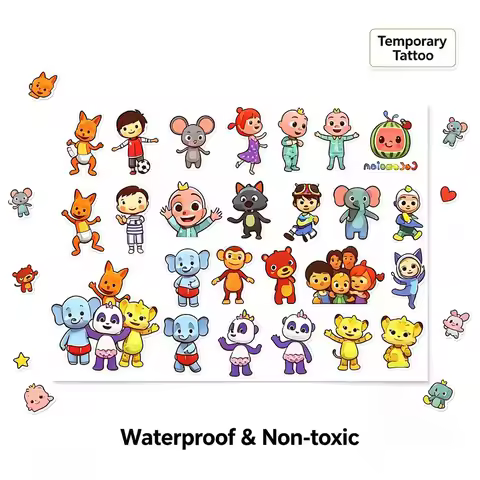Cocomelon JJ Temporary Tattoo Stickers Waterproof Cartoon Body Decals Kids Birthday Party Favor Deco