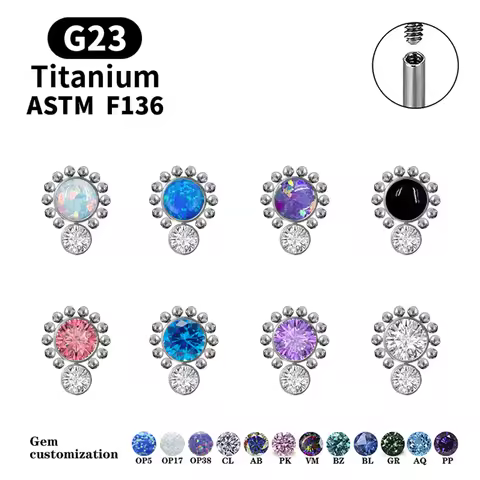 16G Implant Grade G23 Titanium Internal Thread Labret Stud Spiral Tragus Cartilage Puncture Women's