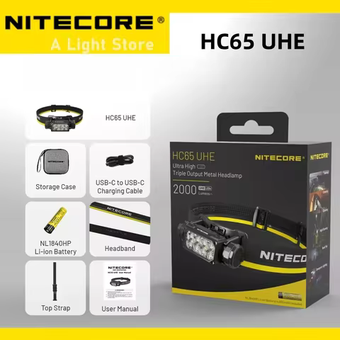 NITECORE HC65 UHE Headlamp 2000 lumens USB-C Rechargeable LED Headlight Three-light Source Triple Ou