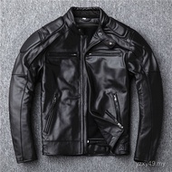 Pelapik boleh tanggal Jaket Kulit Tulen Musim Gugur Musim Sejuk untuk Lelaki Kolar Berdiri Lapisan A