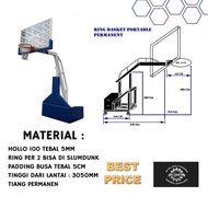 Tiang basket permanen murah papan pantul akrilik 15mm ring per 2