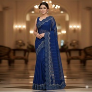 Stone Work Chiffon Georgette Material Saree Unstitched