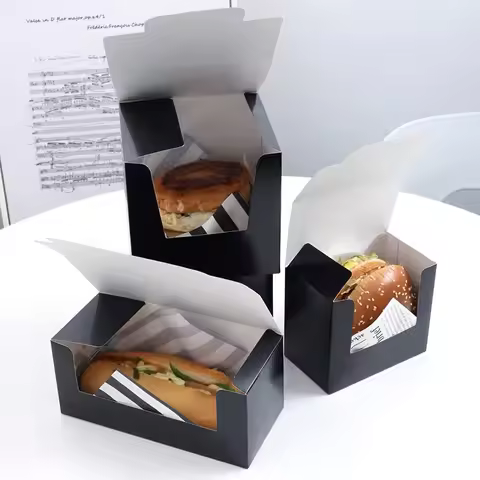 50Pcs Black Paper Box Sandwich Box Baking Food Bread Donut Egg Toast Burger Packaging Box for Bakery