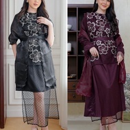 NAMELIS Rosemary Dress Hijab Non Hijab - Luxury Black Burgundy Floral Embroidery Tile Party Dress fo