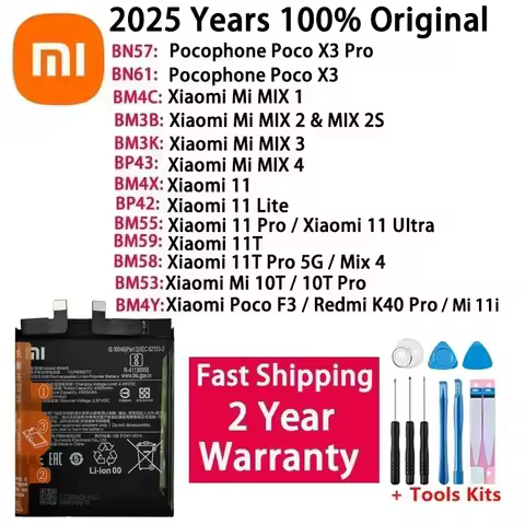 2025 Years Original Battery For Xiaomi Redmi Mi Mix Poco 1 2 2S 3 4 X3 F3 K40 10T 11T Mi 11 Mi11 11i