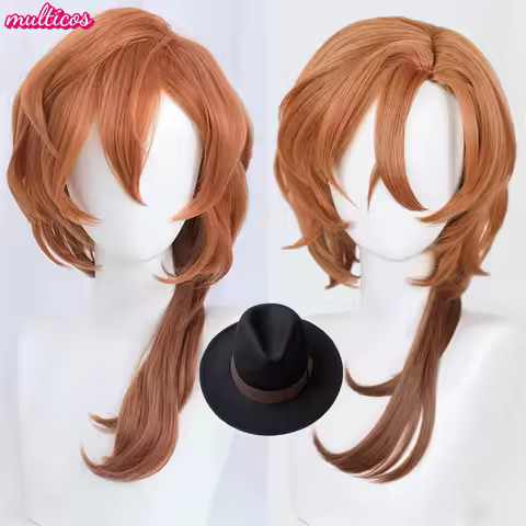 High Quality Anime Chuya Nakahara Chuuya Cosplay Wig 55cm Orange Gradient Heat Resistant Synthetic H