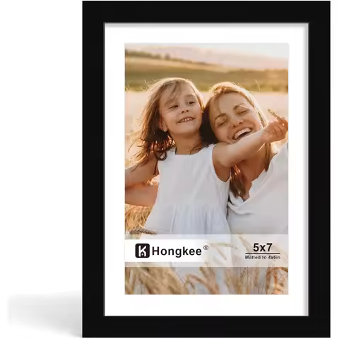 5x7 Picture Frame, Solid Wood with Real Glass, Display 4x6 with Mat or 5x7 without Mat, Wall & Table