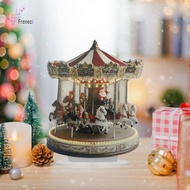 [Freneci] Christmas Carousel Figurines Decoration with Light Decorative Rotatable Go Round Carousel 
