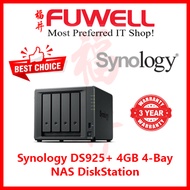 Fuwell - Synology DiskStation DS925+ 4GB 4 Bay NAS [ 3 Years Carry-in Warranty ]