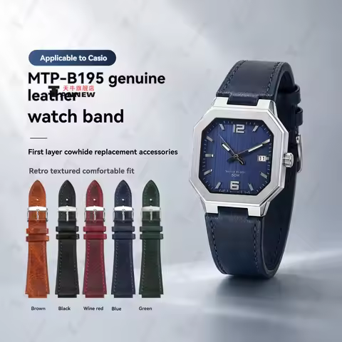 Soft Leather Watch Strap Compatible with Casio MTP-B195 Replacement Band for Men Women