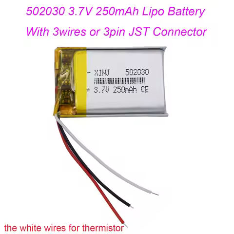 3.7V 250mAh 0.925Wh Rechargeable Li Battery 502030 NTC 3-Wires JST 3Pin 1.0/1.25/1.5/2.0/2.54mm plug