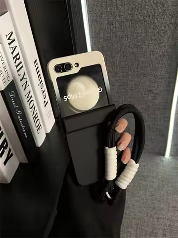 Luxury Gradient Black White Case with Portable Rope for Samsung Galaxy Z Flip8 ZFlip 7 Z Flip 6 Z Fl