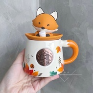 Starbucks Cup 2021 Autumn Mid-Autumn Limited Edition Maple Leaf Cute Fox Shape Cup Lid Mug Ceramic Cup Water Cup