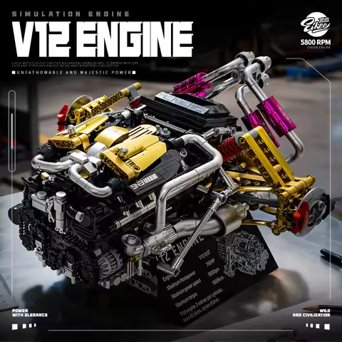 MOC V12 Engine Model Hyper Car Engine Building Blocks with Suspension Demo 1602 Pieces