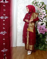 Setelan Kebaya Brokat Modern Long Tunik Malika Busui Full Payet Rok Selendang Songket Mewah//Kebaya