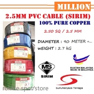 🚋🃂🍆MILLION &amp; PIPC 2.5mm PVC wire Cable (SIRIM) 100% Pure Copper