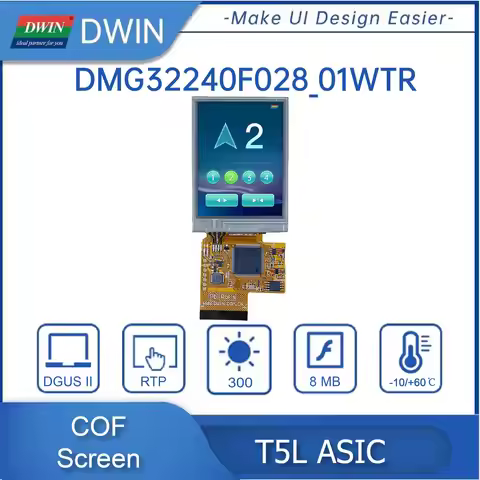 DWIN T5L0 2.8 Inch 240*320 Pixels Resolution 262K Colors TN-TFT-LCD COF Structure Low Cost And Easy