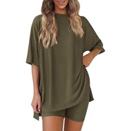 PRETTYGARDEN Women's Two Piece Lounge Set 2025 Summer Casual Oversized Shirts Biker Shorts Matching 