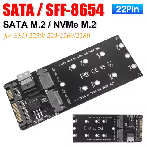 22Pin SATA To M2 Adapter NVME M2 SSD Adapter SFF-8654 To M2 NVME SSD Converter for Mainboard for SSD
