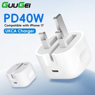 Guugei PD40W Fast Charger UK Plug Mobile Phone Power Adapter USB C Wall Charger For iOS 17