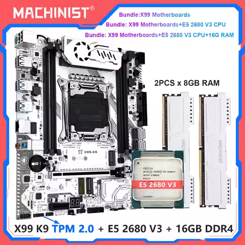 MACHINIST X99 K9 Motherboard Kit set E5 2680 V3 LGA 2011-3 cpu 16GB DDR4 RAM C612 Chip Four Channel 