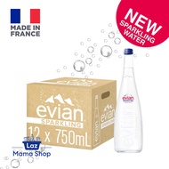 Evian Sparkling Carbonated Natural Mineral Water Glass Bottle 12 X 750ML Case (Laz Mama Shop)