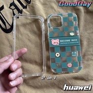 Thick 2 In 1 Case for Huawei Y7A Y6P Y6 Y6S Y7 Y9 Prime 2019 Y9S NOVA 7i 8 9se P20 P30 P40 LITE Thickened Transparent Clear Shockproof CASE Comes with Green Grid Pattern