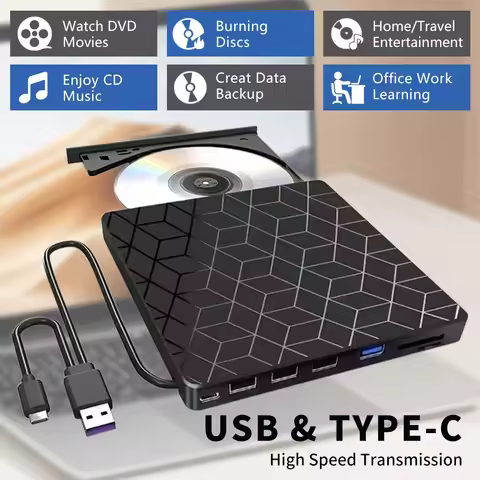 7 in 1 DVD Optical Drive Recorder CD/DVD Player USB 3.0/Type-C Writer External DVD Burner Portable R