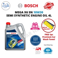 BOSCH Mega X6 SN 10W30 Semi Synthetic Engine Oil 4L Bosch Engine Oil Minyak Hitam Kereta Minyak Enji