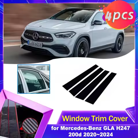 Car Door Window Trim Cover for Mercedes-Benz GLA H247 200d 2020~2024 Carbon Fiber Chrome Sticker Pil