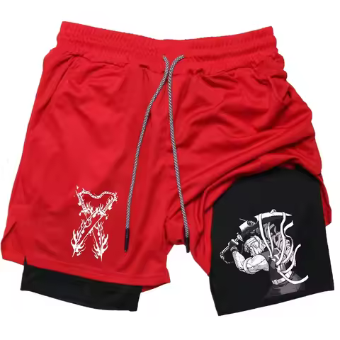 Anime Men's 2-in-1 Workout Shorts | Quick Dry Double Layer with Mesh Liner for Gym & Jogging ZY0076