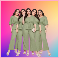 2 in 1 Plain Color Plus Size Terno Pants and Top Blouse Set