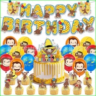 B4 Curious George Theme kids birthday party decorations banner cake topper balloon set supplies 4B