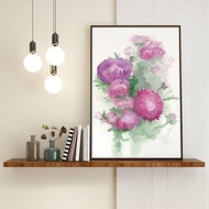 Bouquet of asters, watercolor drawing on paper. Home decor, handmade gift.