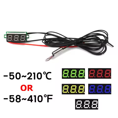 0.28 Inch DC 4-28V LED Digital Thermometer -50~210℃/-58~410℉ Temperature Sensor Detector With 1m 100