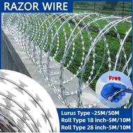 Razor Barbed Wire 10m 50m Razor Wire Penjara  Galvanized Razor Jenis Lurus dawai kawat duri  Dawai p