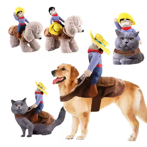 Dog Halloween Costume Funny Dog Cowboy Riding Costume Pet Costume Cat Suit Cowboy Rider Style for Sm