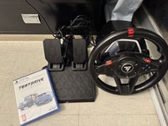 Thrustmaster 圖馬思特T128賽車方向盤+腳踏（PS4/PS5/PC適用）+ PS5 Test Drive Unlimited Solar Crown光碟，保養至2026年11月，有盒有單