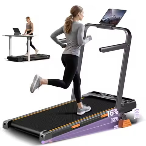 Walking Pad for home use, aluminum alloy frame, black, 16 incline and 4-in-1 foldable design with ha