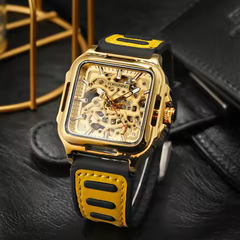 FORSINING Original Square Skeleton Mechanical Man Wristwatches Automatic Movement Field Sports Water