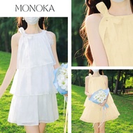 Lady dress with halter neck and bow tie, 3 layers of flared 2-layer chiffon, short style, gentle pri