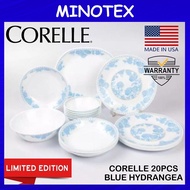 Corelle Blue Hydrangea Gold Premier Series 20pc Dinnerware Set Livingware Dinner Serve Set/Corelle USA/Set Corelle