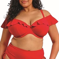 Women's Plain Sailing Underwire Bardot Plunge Bikini Top, Lava, 34H