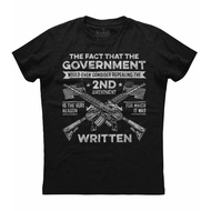 The Fact That The Government...National Flag T-Shirt 2nd Amendment Cotton 1 Round Neck Short Sleeve 