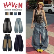 Haven Studio men's and women's wide-form curved jeans in dark blue and wash new street style