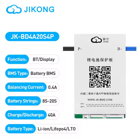 JlKONG JK-BD4A20S4P Smart BMS 8S-20S Li-ion Lifepo4 LTO Batteries Active BMS 40A Balance Current 0.4
