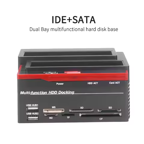 2.5/3.5" SATA IDE HDD Docking Station Clone HDD Enclosure USB 2 Ports USB 2.0 Hub MS/M2/XD/CF/SD/TF 