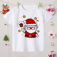 2024 NEW Christmas Deer Snowman Tree Print Pattern T-shirt Outfit Sisters Outfit Children White Shor